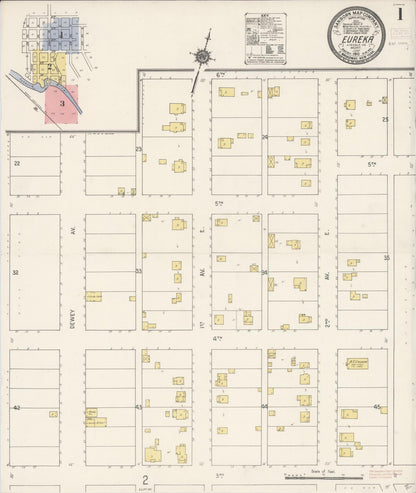 Sanborn Fire Insurance Map from Eureka, Lincoln County, Montana (1910), Sheet #0001 - Complete Map Set gallery image, historic Sanborn map, vintage wall art, Montana Montana