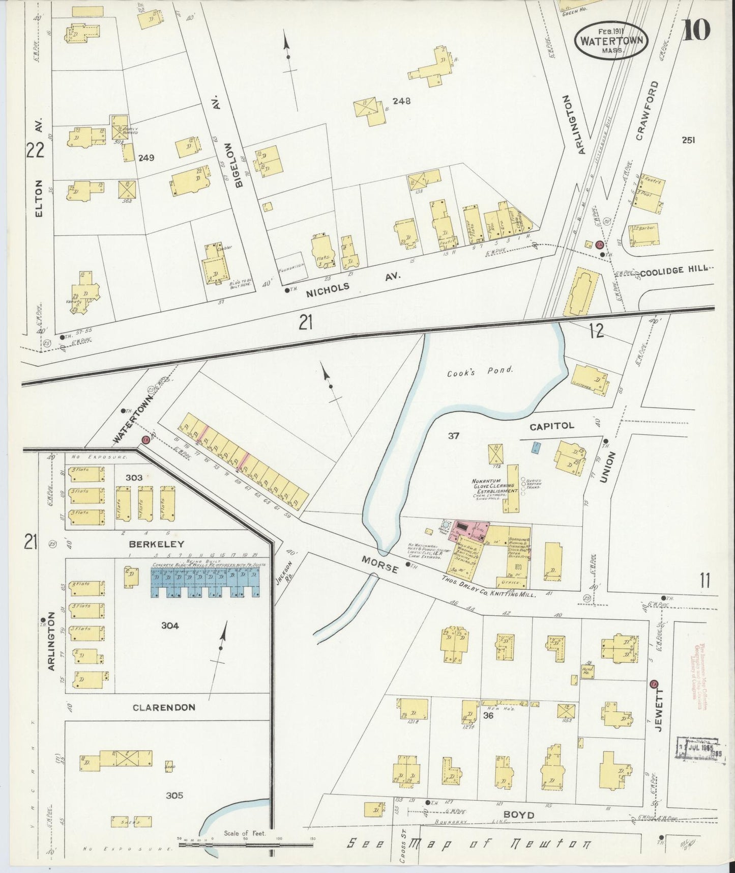 Sanborn Fire Insurance Map from Watertown, Middlesex County, Massachusetts (1911), Sheet #0010 - Complete Map Set gallery image, historic Sanborn map, vintage wall art, Massachusetts Massachusetts
