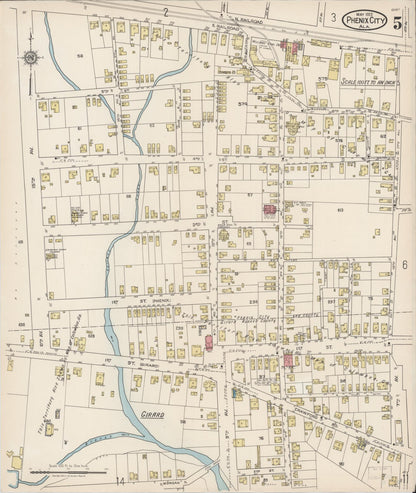 Sanborn Fire Insurance Map from Phenix City, Lee And Russell Counties, Alabama (1922), Sheet #0005 - Complete Map Set gallery image, historic Sanborn map, vintage wall art, Alabama Alabama