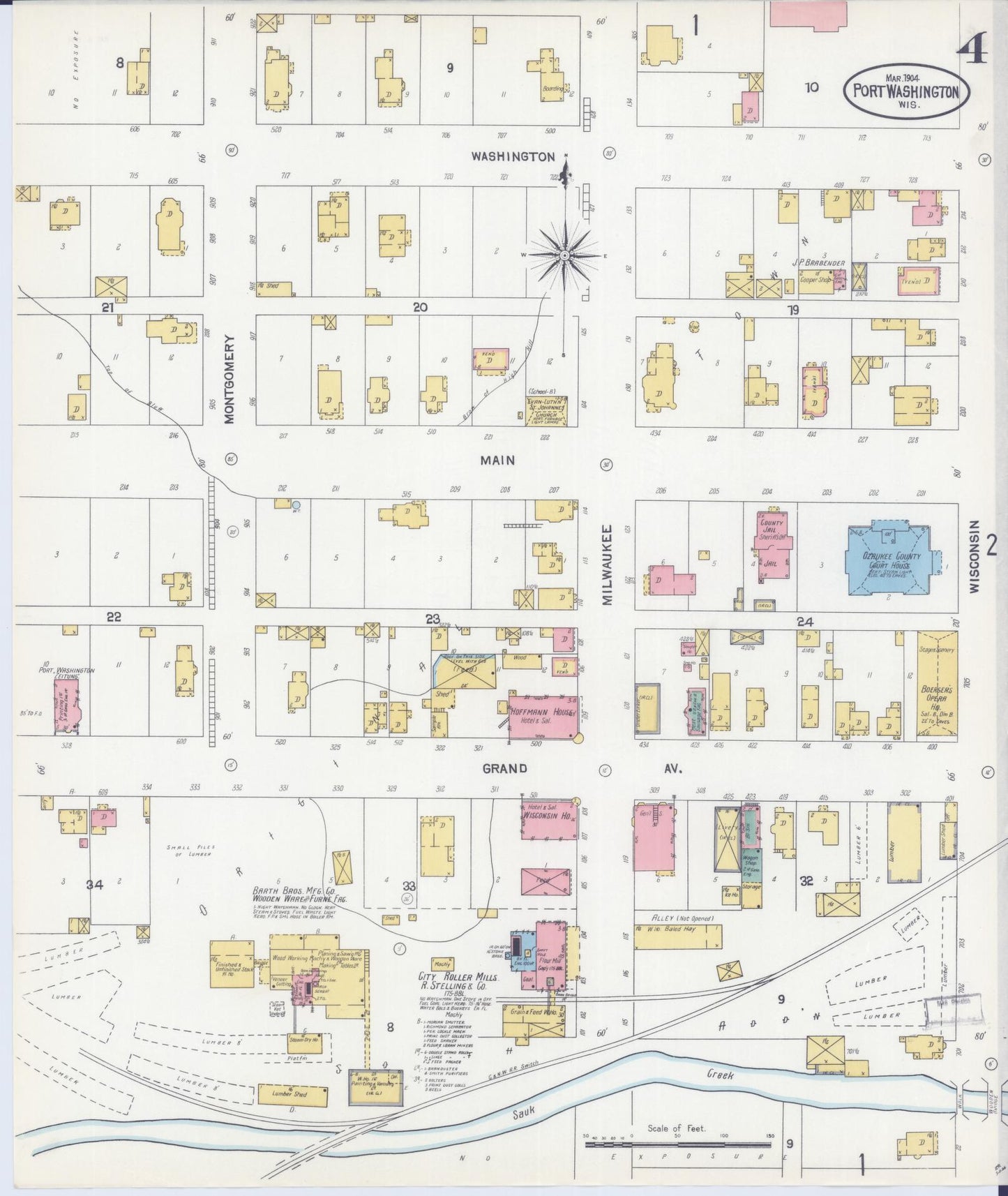 Sanborn Fire Insurance Map from Port Washington, Ozaukee County, Wisconsin (1904), Sheet #0004 - Complete Map Set gallery image, historic Sanborn map, vintage wall art, Wisconsin Wisconsin