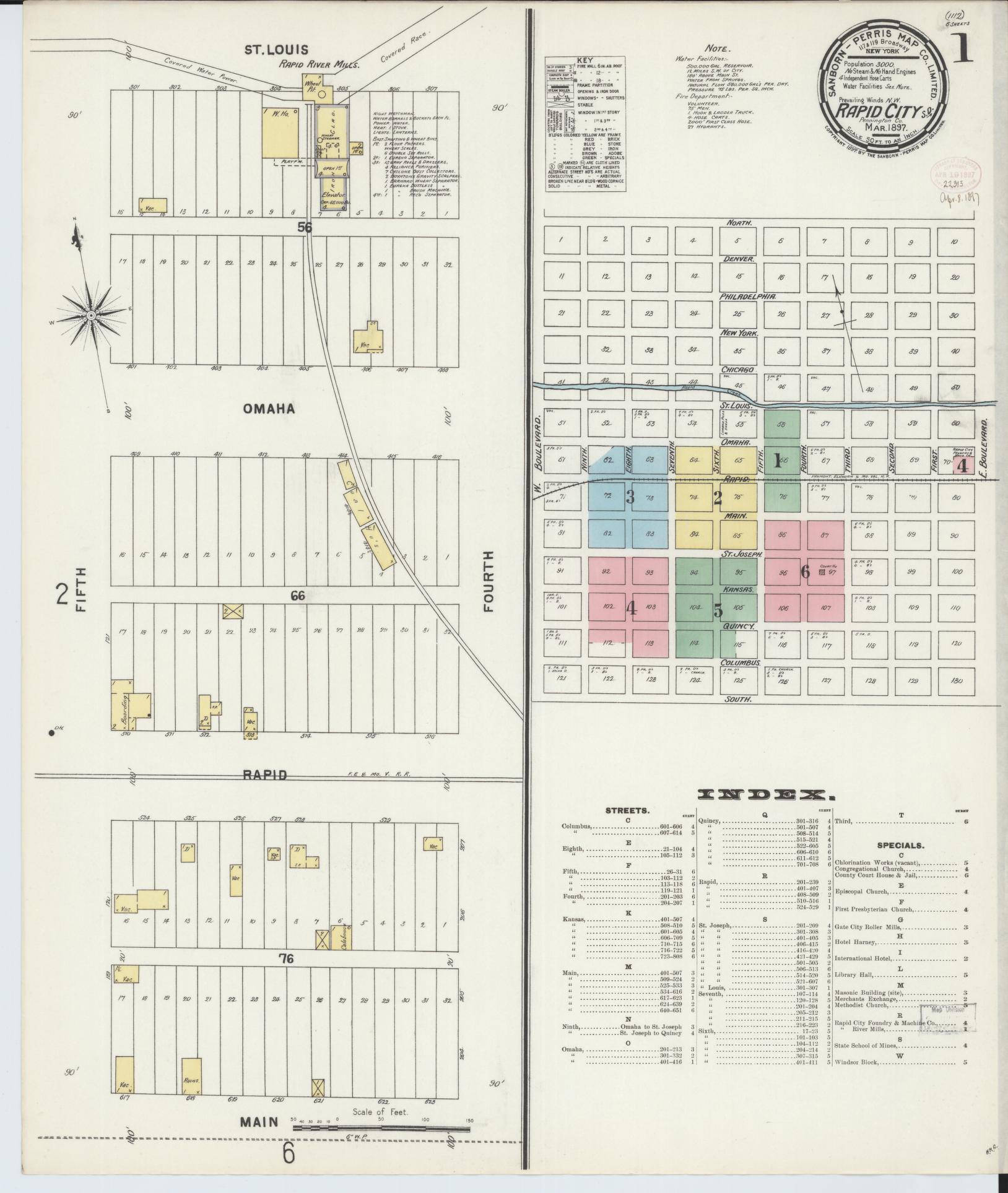 Sanborn Fire Insurance Map from Rapid City, Pennington County, South Dakota (1897), Sheet #0001 - Complete Map Set gallery image, historic Sanborn map, vintage wall art, South Dakota South Dakota