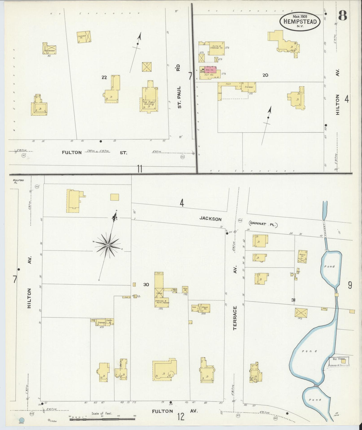 Sanborn Fire Insurance Map from Hempstead, Nassau County, New York (1909), Sheet #0008 - Complete Map Set gallery image, historic Sanborn map, vintage wall art, New York New York