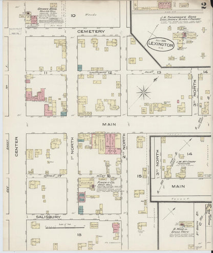 Sanborn Fire Insurance Map from Lexington, Davidson County, North Carolina (1885), Sheet #0002 - Complete Map Set gallery image, historic Sanborn map, vintage wall art, North Carolina North Carolina