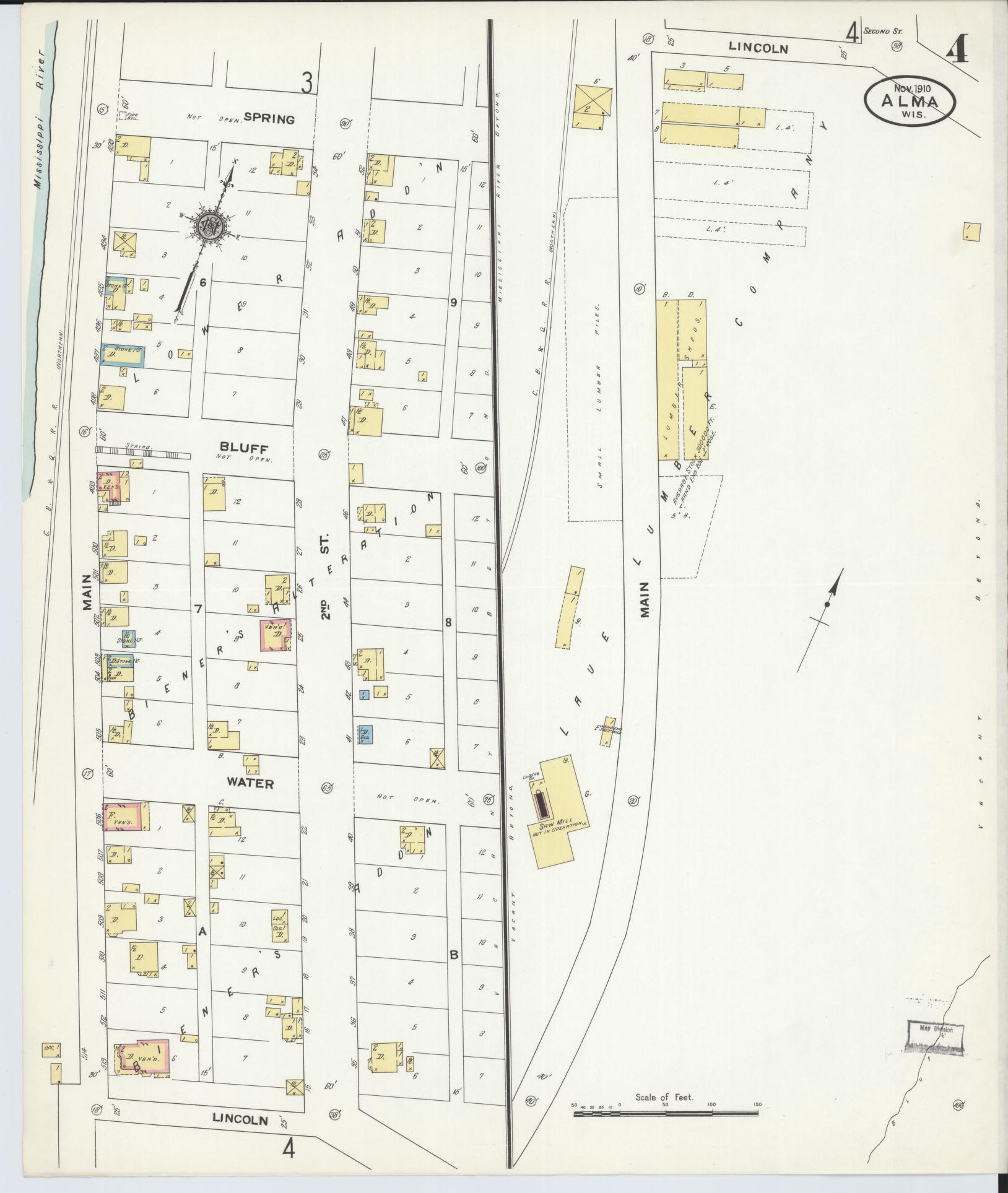 Sanborn Fire Insurance Map from Alma, Buffalo County, Wisconsin (1910), Sheet #0004 - Historic Sanborn Fire Insurance Map Print, vintage old map wall art, antique decor, genealogy gift, Wisconsin Wisconsin map