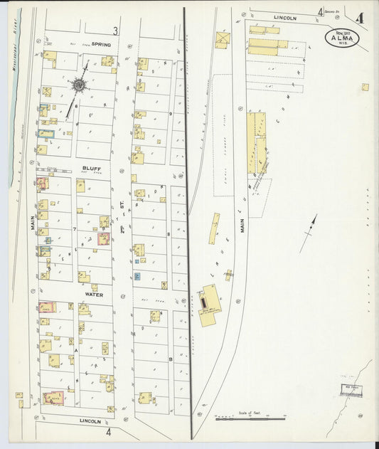 Sanborn Fire Insurance Map from Alma, Buffalo County, Wisconsin (1910), Sheet #0004 - Historic Sanborn Fire Insurance Map Print, vintage old map wall art, antique decor, genealogy gift, Wisconsin Wisconsin map