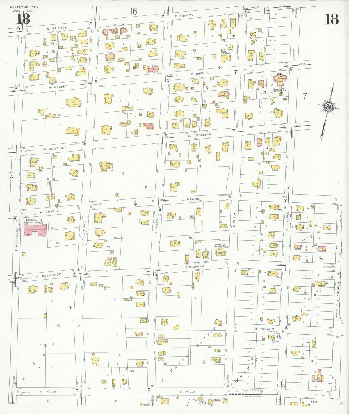 Sanborn Fire Insurance Map from Palestine, Anderson County, Texas (1935), Sheet #0018 - Complete Map Set gallery image, historic Sanborn map, vintage wall art, Texas Texas