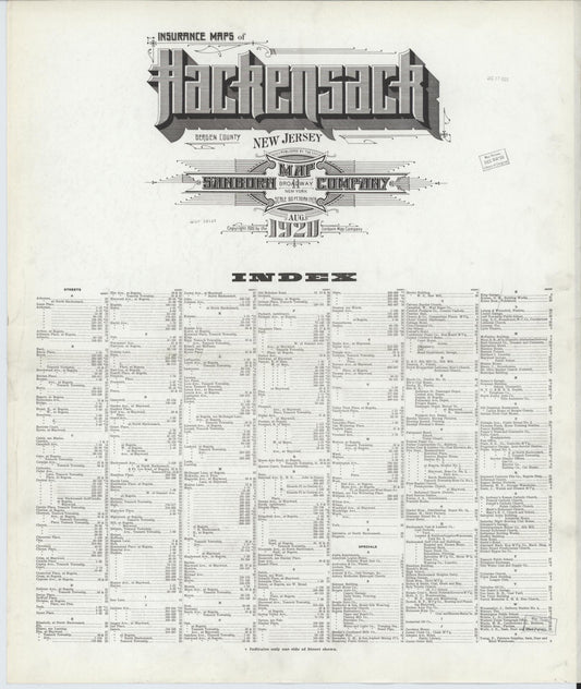 Sanborn Fire Insurance Map from Hackensack, Bergen County, New Jersey. (1920) – Historic Sanborn Fire Insurance Map Print