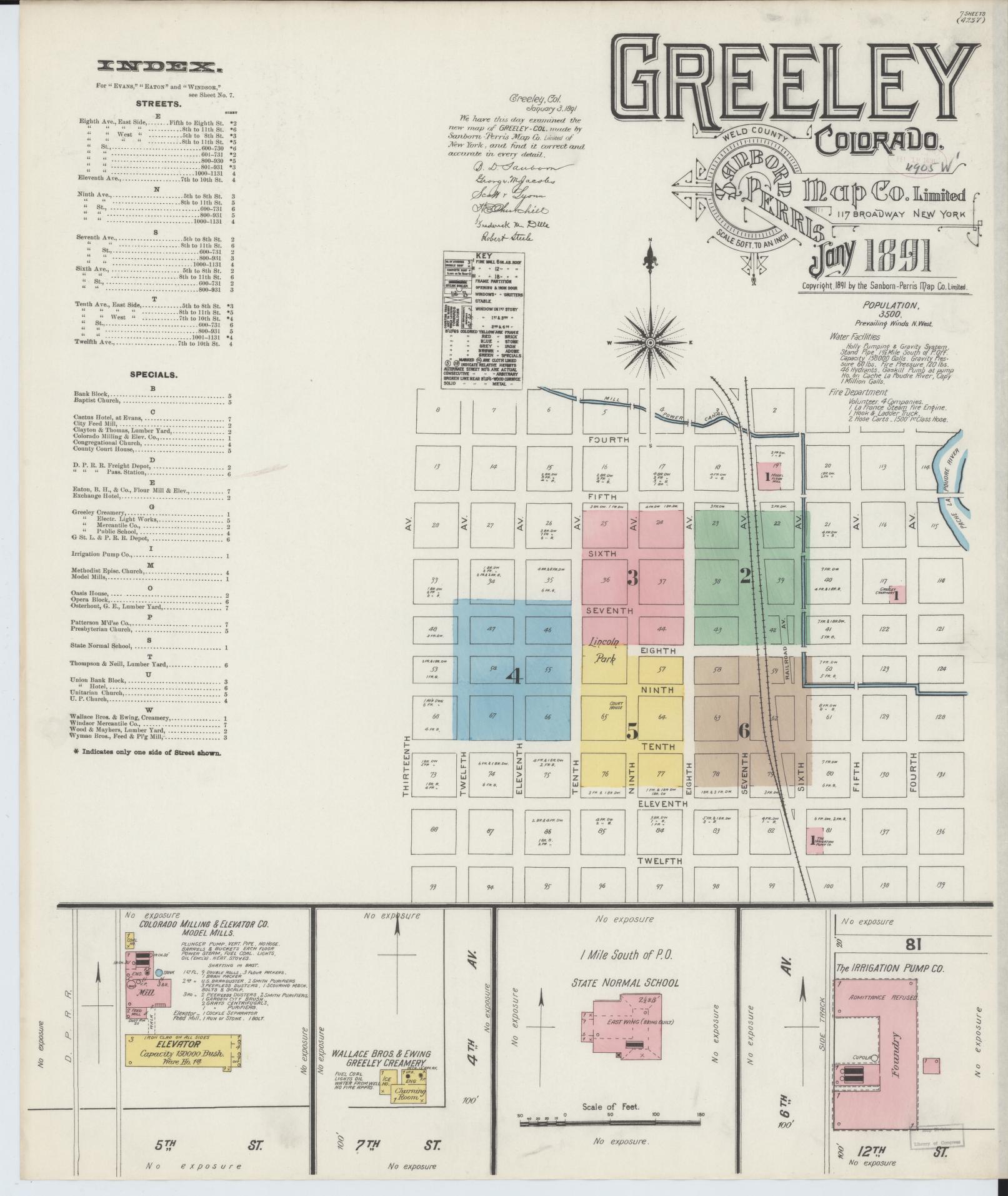 Sanborn Fire Insurance Map from Greeley, Weld County, Colorado (1891), Sheet #0001 - Complete Map Set gallery image, historic Sanborn map, vintage wall art, Colorado Colorado