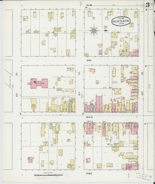 Sanborn Fire Insurance Map from Sauk Centre, Stearns County, Minnesota (1895), Sheet #0003 - Historic Sanborn Fire Insurance Map Print, vintage old map wall art, antique decor, genealogy gift, Minnesota Minnesota map