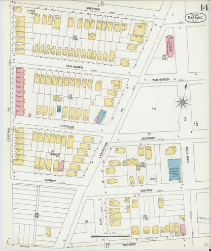 Sanborn Fire Insurance Map from Passaic, Passaic County, New Jersey (1903), Sheet #0014 - Complete Map Set gallery image, historic Sanborn map, vintage wall art, New Jersey New Jersey