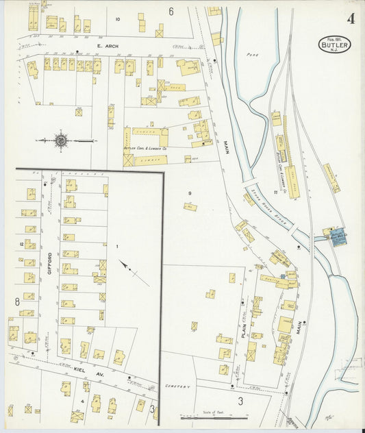 Sanborn Fire Insurance Map from Butler, Morris County, New Jersey (1911), Sheet #0004 - Historic Sanborn Fire Insurance Map Print, vintage old map wall art, antique decor, genealogy gift, New Jersey New Jersey map