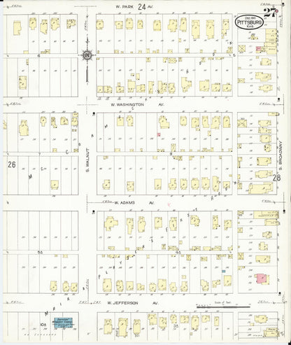 Sanborn Fire Insurance Map from Pittsburg, Crawford County, Kansas (1913), Sheet #0027 - Complete Map Set gallery image, historic Sanborn map, vintage wall art, Kansas Kansas