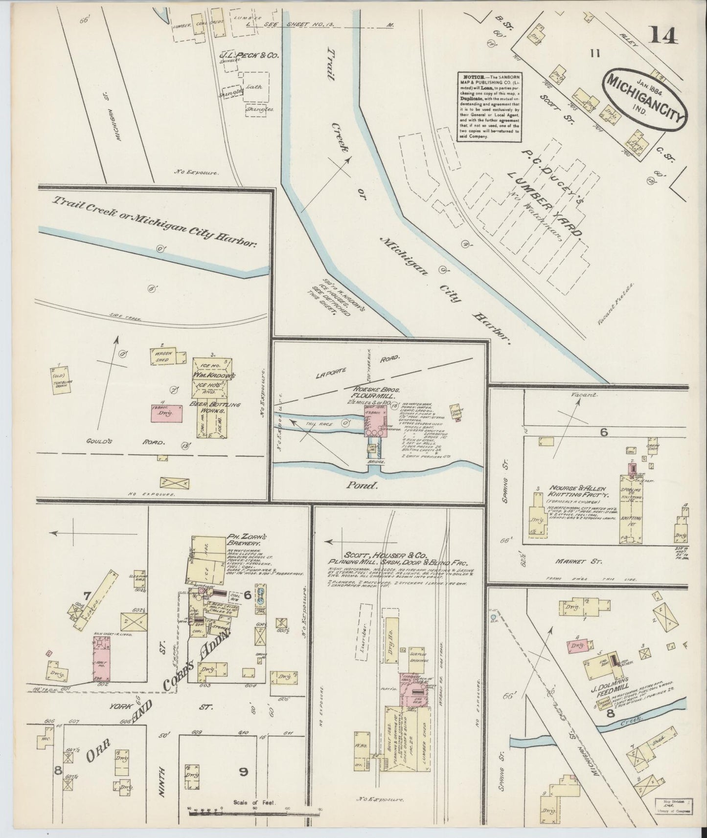 Sanborn Fire Insurance Map from Michigan City, La Porte  County, Indiana (1884), Sheet #0014 - Complete Map Set gallery image, historic Sanborn map, vintage wall art, Michigan Michigan