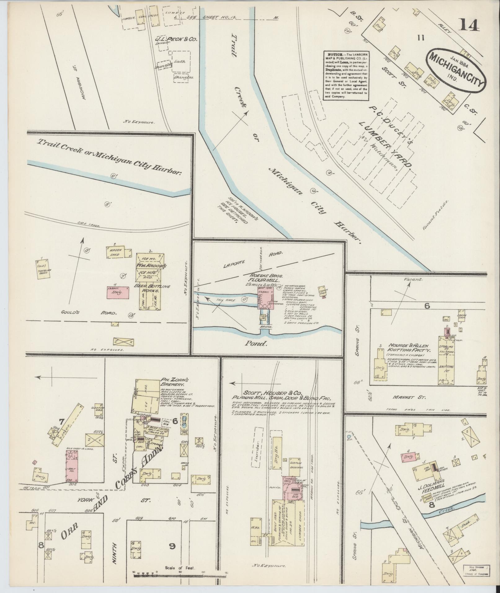 Sanborn Fire Insurance Map from Michigan City, La Porte  County, Indiana (1884), Sheet #0014 - Complete Map Set gallery image, historic Sanborn map, vintage wall art, Michigan Michigan