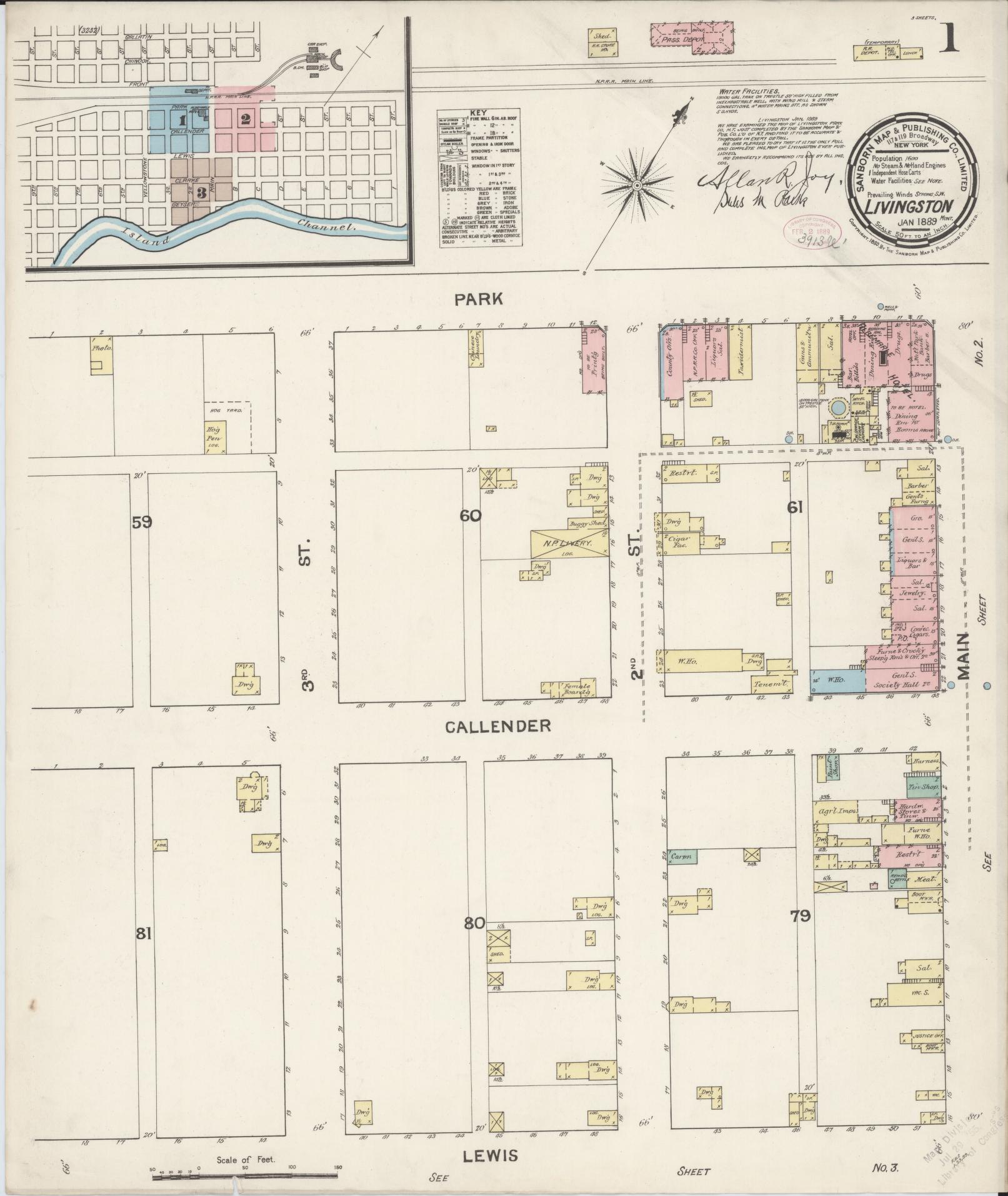 Sanborn Fire Insurance Map from Livingston, Park County, Montana (1889), Sheet #0001 - Complete Map Set gallery image, historic Sanborn map, vintage wall art, Montana Montana