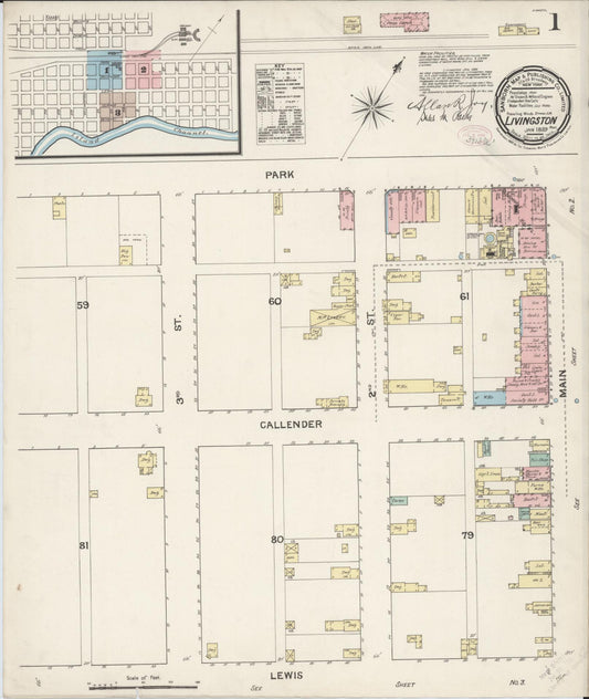 Sanborn Fire Insurance Map from Livingston, Park County, Montana (1889), Sheet #0001 - Complete Map Set gallery image, historic Sanborn map, vintage wall art, Montana Montana