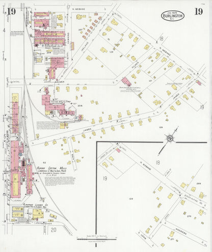 Sanborn Fire Insurance Map from Burlington, Alamance County, North Carolina (1929), Sheet #0019 - Complete Map Set gallery image, historic Sanborn map, vintage wall art, North Carolina North Carolina