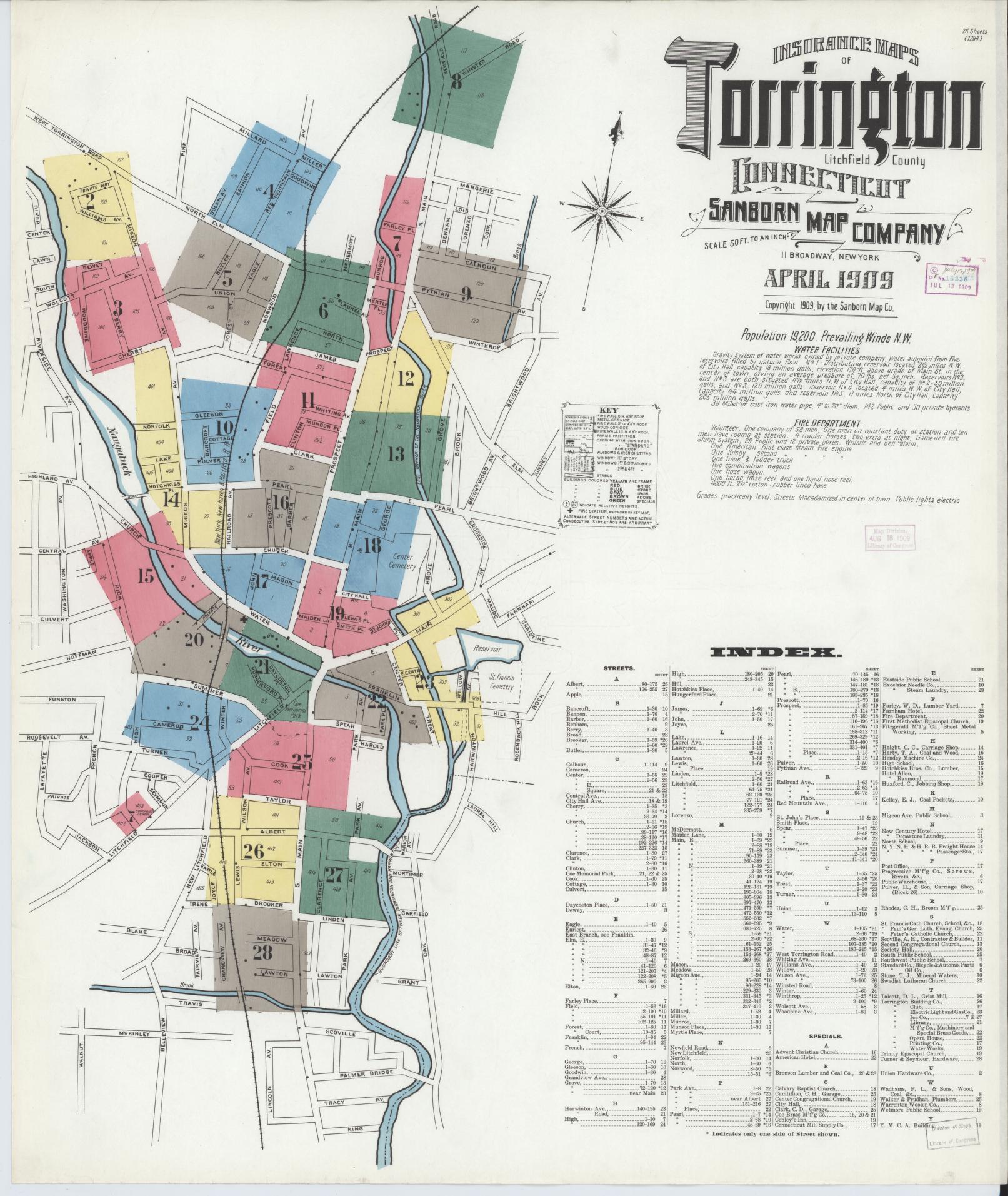 Sanborn Fire Insurance Map from Torrington, Litchfield County, Connecticut. (1909) – Historic Sanborn Fire Insurance Map Print