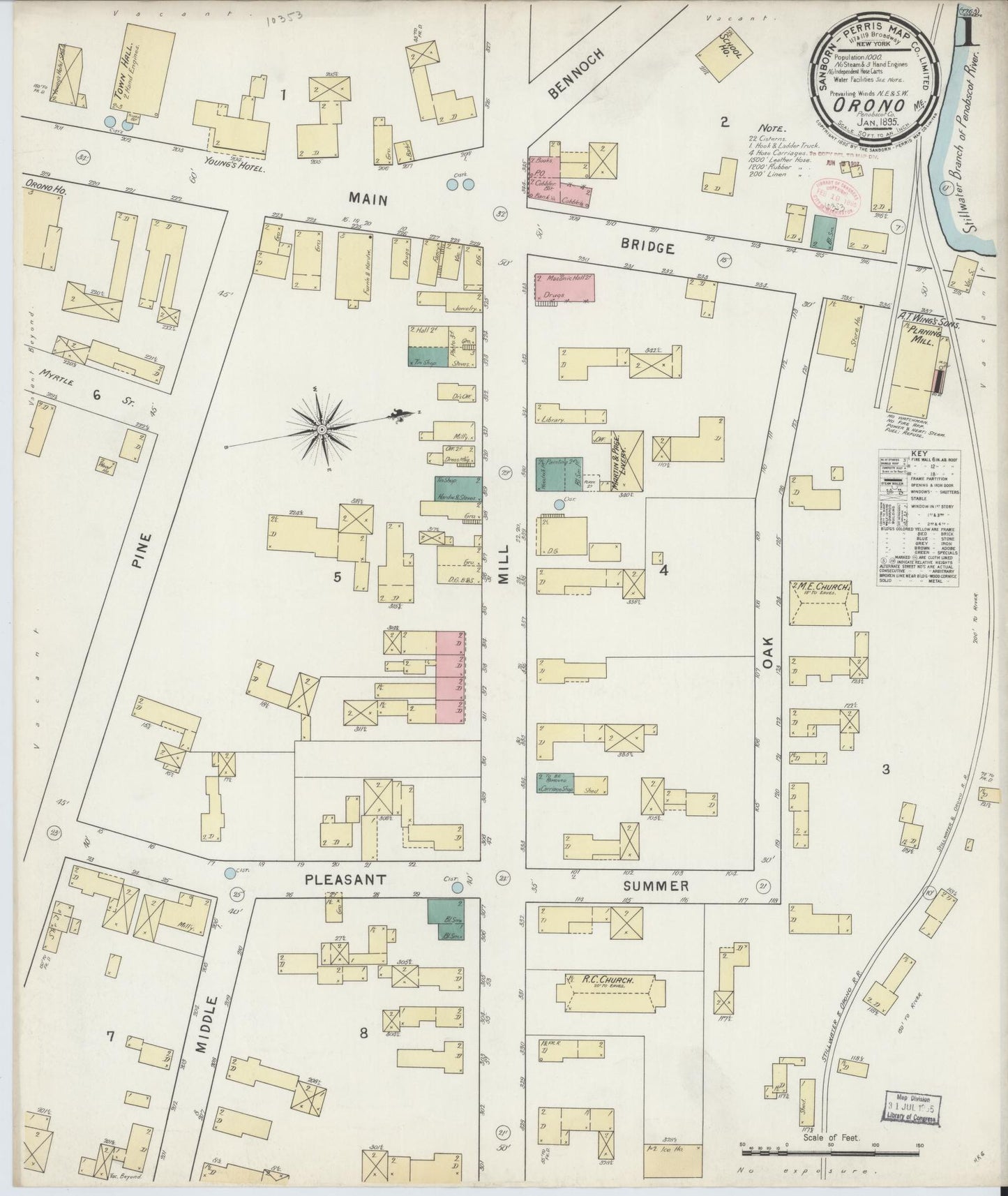 Sanborn Fire Insurance Map from Orono, Penobscot County, Maine (1895), Sheet #0001 - Complete Map Set gallery image, historic Sanborn map, vintage wall art, Maine Maine