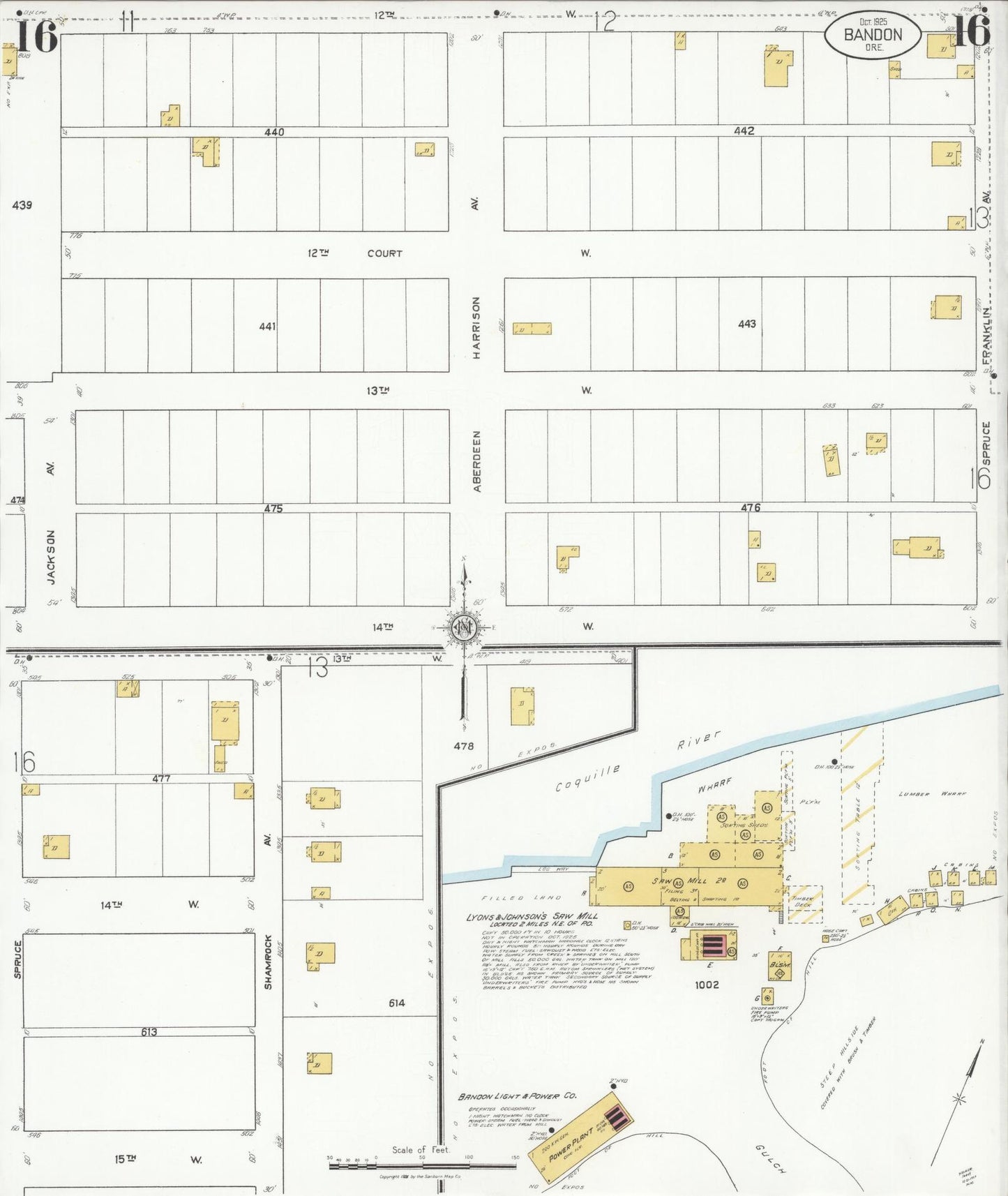 Sanborn Fire Insurance Map from Bandon, Coos County, Oregon (1925), Sheet #0016 - Complete Map Set gallery image, historic Sanborn map, vintage wall art, Oregon Oregon