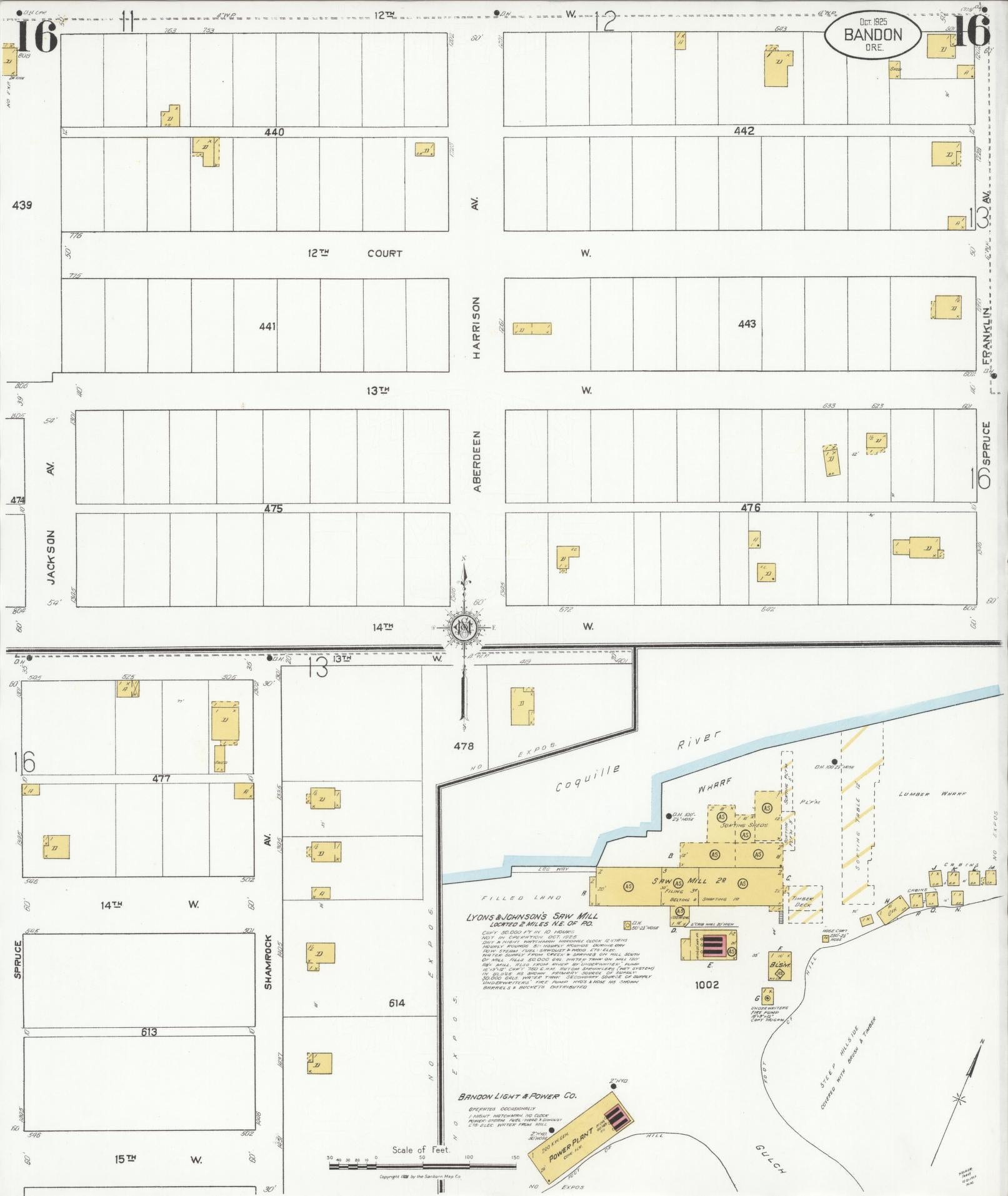 Sanborn Fire Insurance Map from Bandon, Coos County, Oregon (1925), Sheet #0016 - Complete Map Set gallery image, historic Sanborn map, vintage wall art, Oregon Oregon