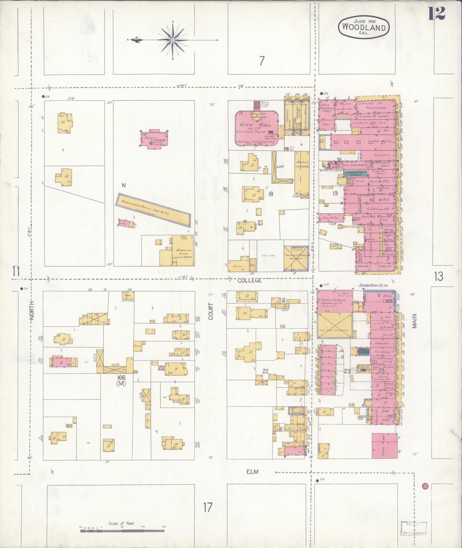 Sanborn Fire Insurance Map from Woodland, Yolo County, California (1906), Sheet #0012 - Complete Map Set gallery image, historic Sanborn map, vintage wall art, California California