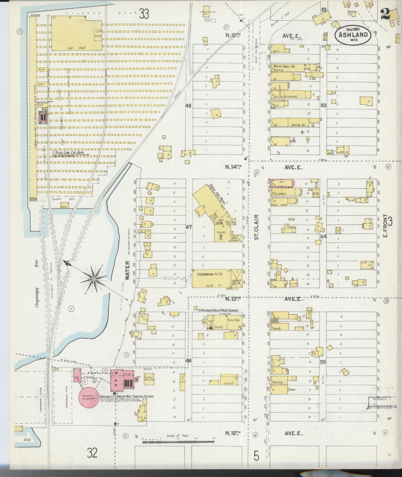 Sanborn Fire Insurance Map from Ashland, Ashland County, Wisconsin (1901), Sheet #0002 - Historic Sanborn Fire Insurance Map Print, vintage old map wall art, antique decor, genealogy gift, Wisconsin Wisconsin map