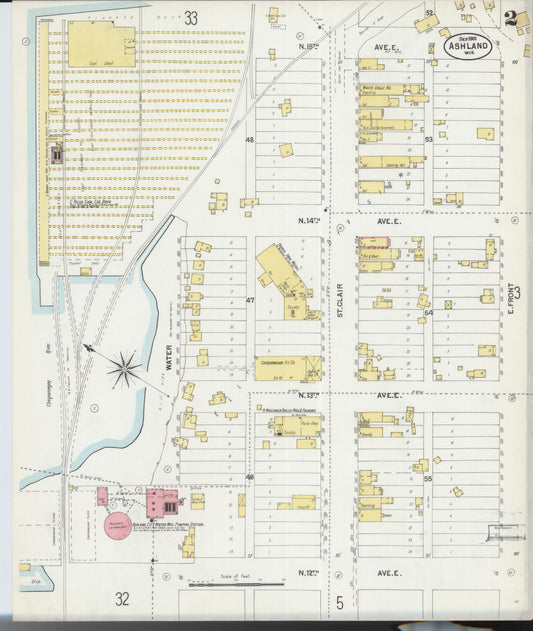 Sanborn Fire Insurance Map from Ashland, Ashland County, Wisconsin (1901), Sheet #0002 - Historic Sanborn Fire Insurance Map Print, vintage old map wall art, antique decor, genealogy gift, Wisconsin Wisconsin map