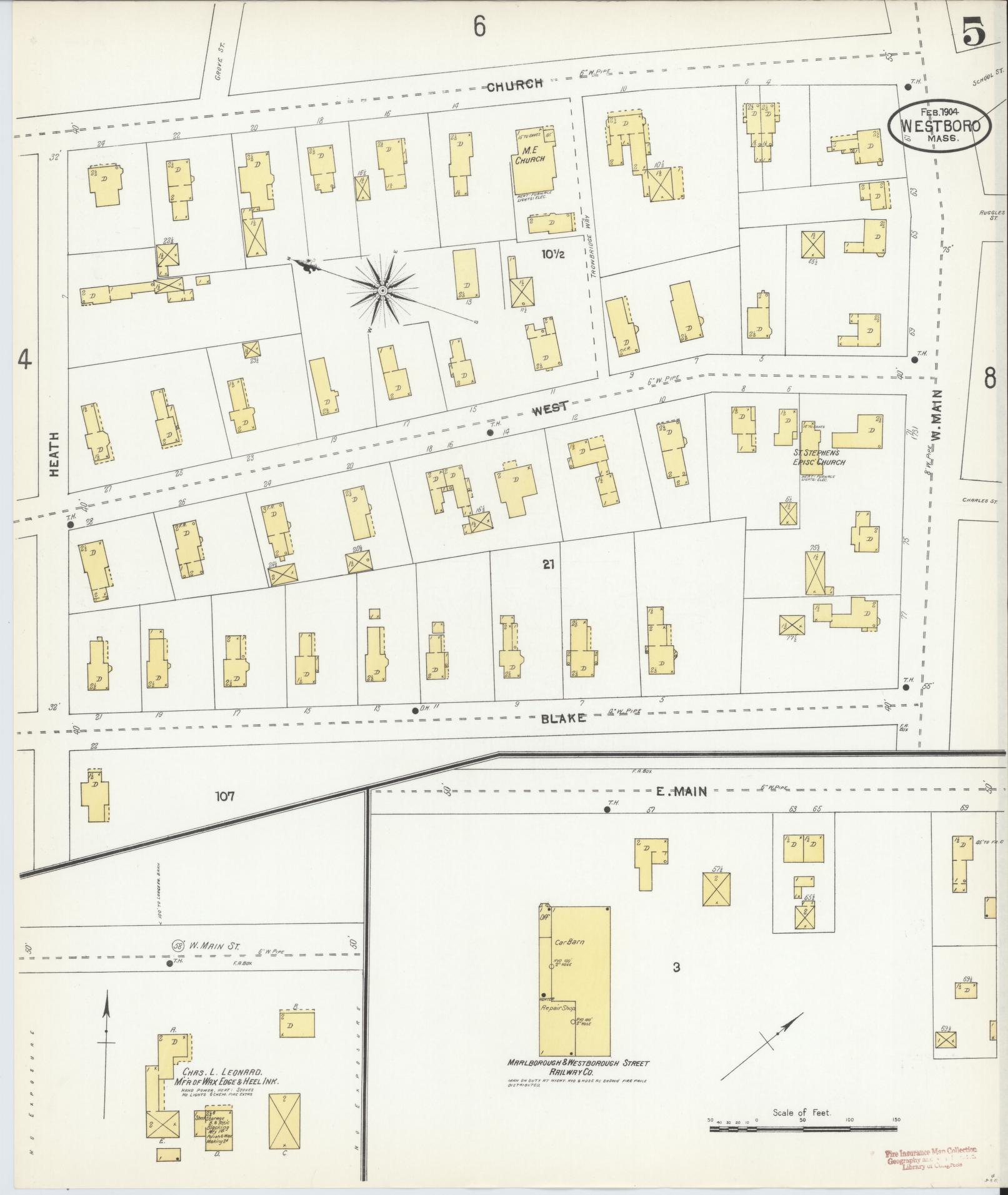 Sanborn Fire Insurance Map from Westboro, Worcester County, Massachusetts (1904), Sheet #0005 - Complete Map Set gallery image, historic Sanborn map, vintage wall art, Massachusetts Massachusetts