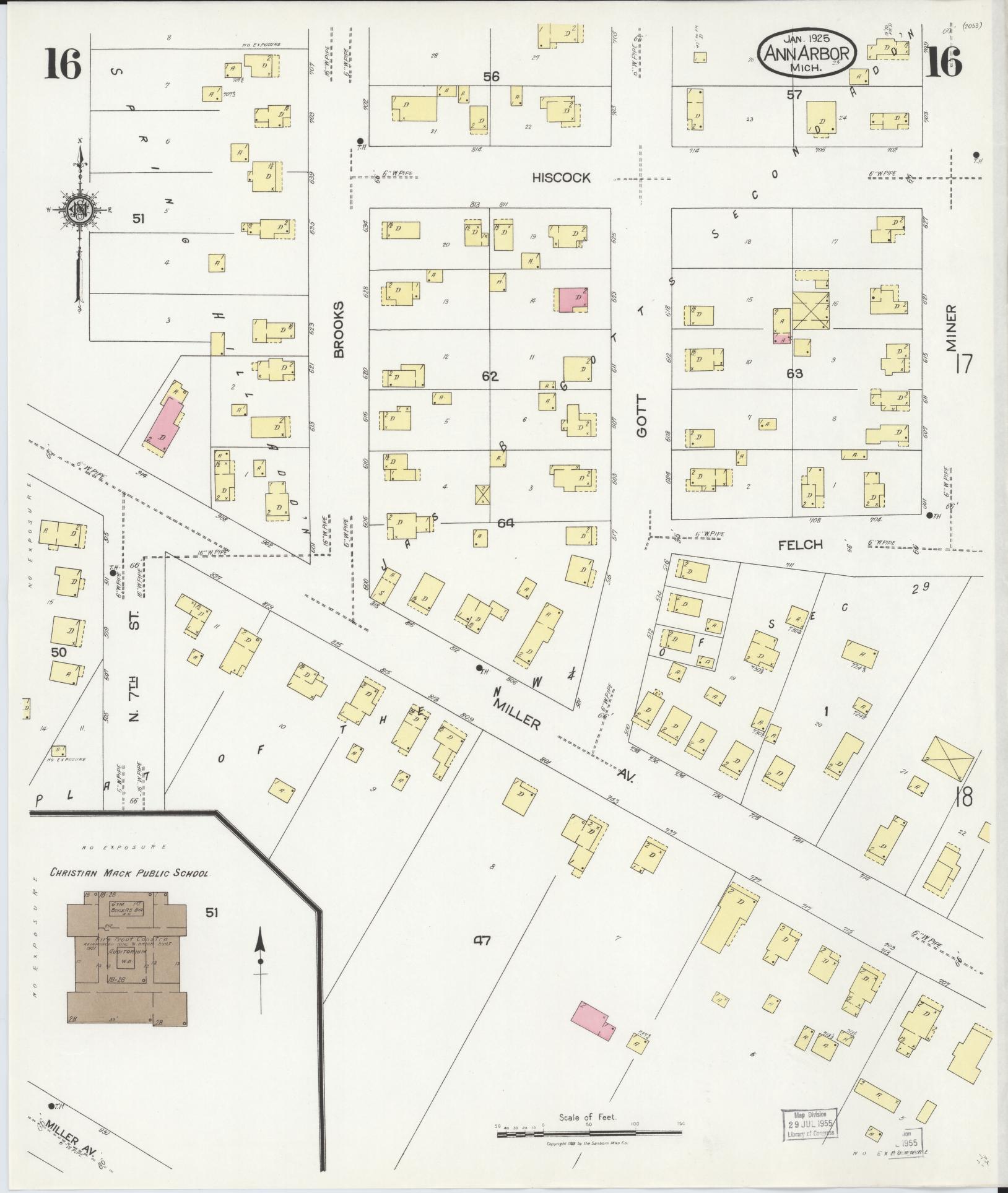 Sanborn Fire Insurance Map from Ann Arbor, Washtenaw County, Michigan (1925), Sheet #0016 - Complete Map Set gallery image, historic Sanborn map, vintage wall art, Michigan Michigan