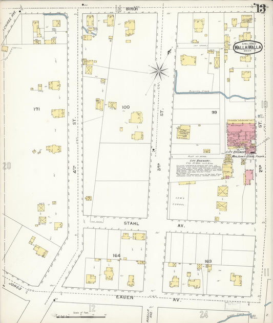 Sanborn Fire Insurance Map from Walla Walla, Walla Walla County, Washington (1894), Sheet #0013 - Historic Sanborn Fire Insurance Map Print, vintage old map wall art, antique decor, genealogy gift, Washington Washington map