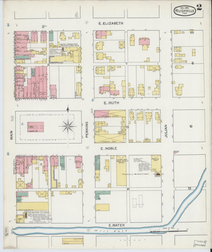 Sanborn Fire Insurance Map from Rushville, Rush County, Indiana (1892), Sheet #0002 - Historic Sanborn Fire Insurance Map Print, vintage old map wall art, antique decor, genealogy gift, Indiana Indiana map