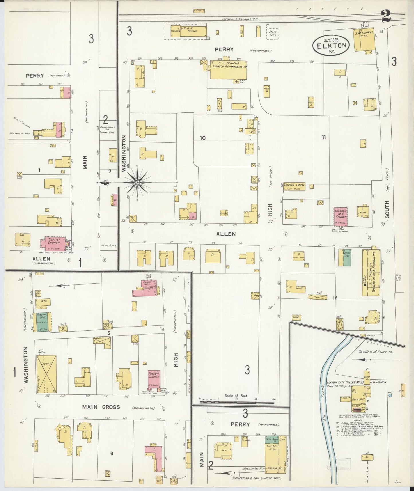 Sanborn Fire Insurance Map from Elkton, Todd County, Kentucky (1903), Sheet #0002 - Historic Sanborn Fire Insurance Map Print, vintage old map wall art, antique decor, genealogy gift, Kentucky Kentucky map