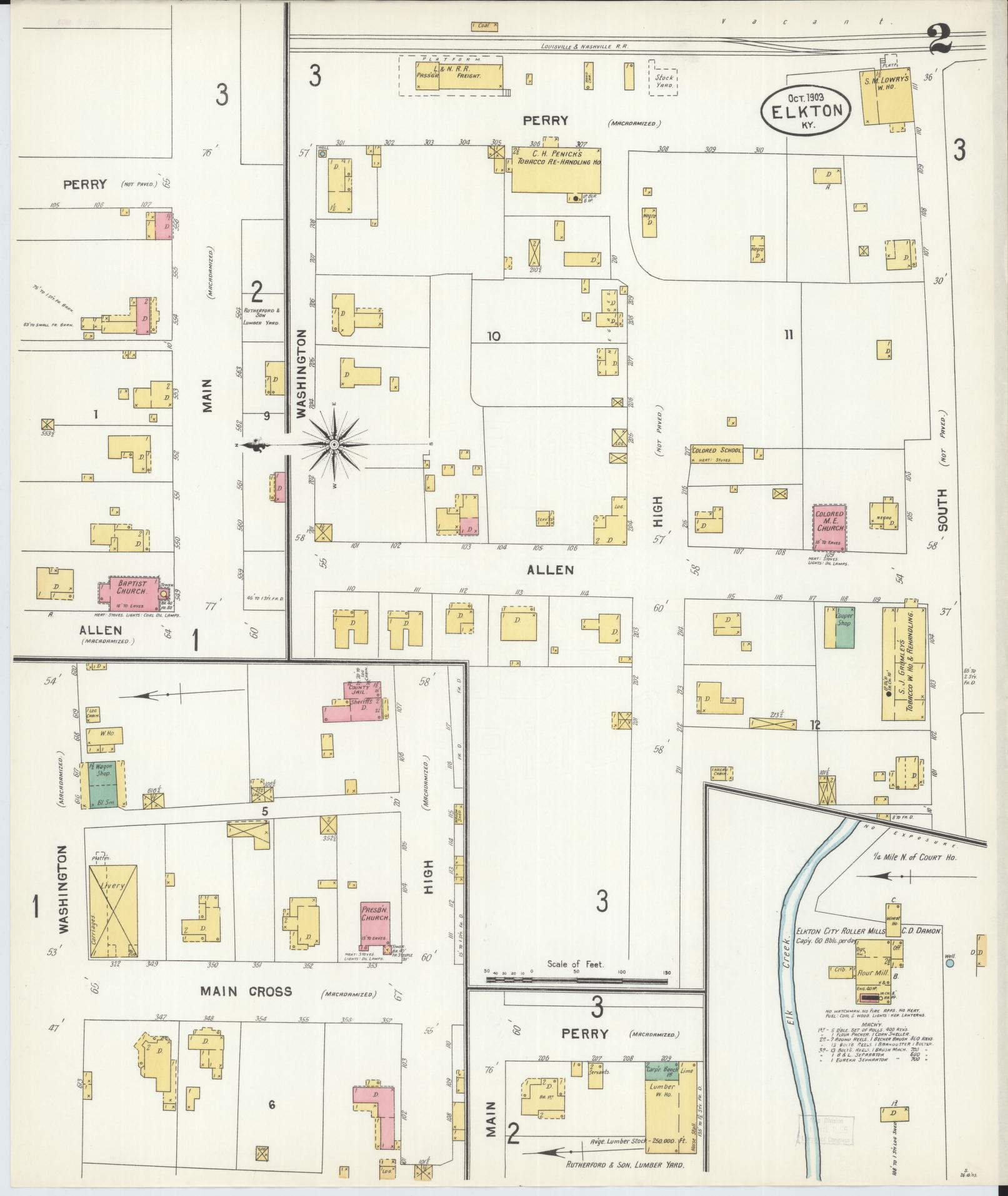 Sanborn Fire Insurance Map from Elkton, Todd County, Kentucky (1903), Sheet #0002 - Historic Sanborn Fire Insurance Map Print, vintage old map wall art, antique decor, genealogy gift, Kentucky Kentucky map