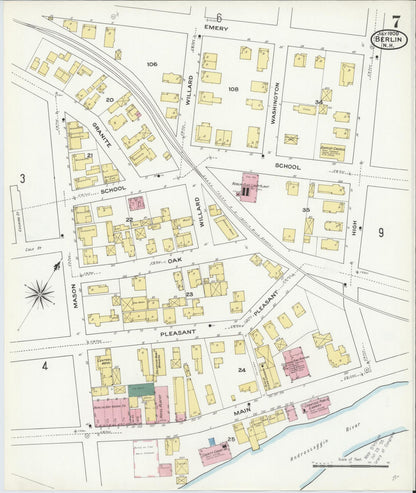 Sanborn Fire Insurance Map from Berlin, Coos County, New Hampshire (1909), Sheet #0007 - Complete Map Set gallery image, historic Sanborn map, vintage wall art, New Hampshire New Hampshire