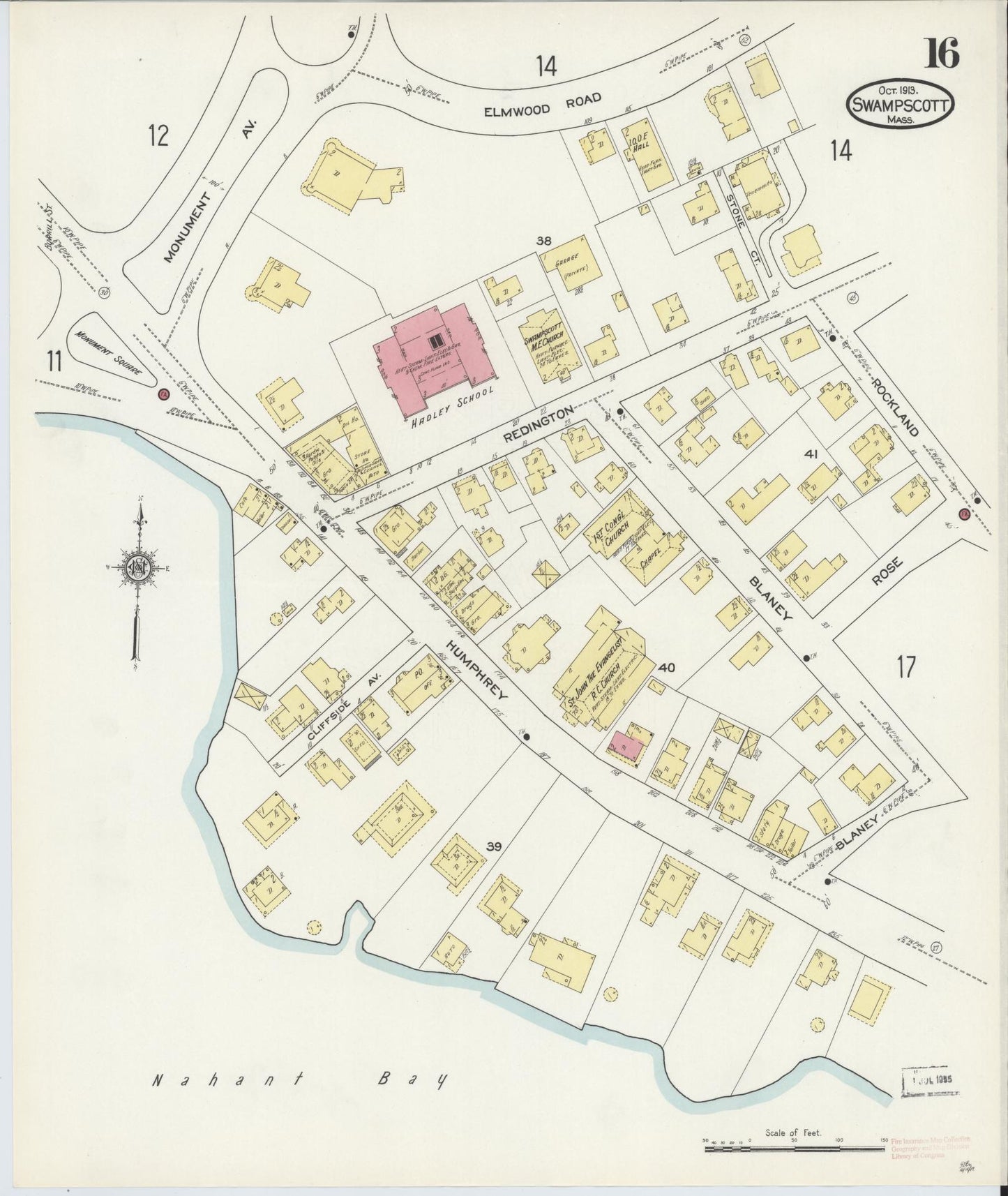 Sanborn Fire Insurance Map from Swampscott, Essex County, Massachusetts (1913), Sheet #0016 - Historic Sanborn Fire Insurance Map Print, vintage old map wall art, antique decor, genealogy gift, Massachusetts Massachusetts map