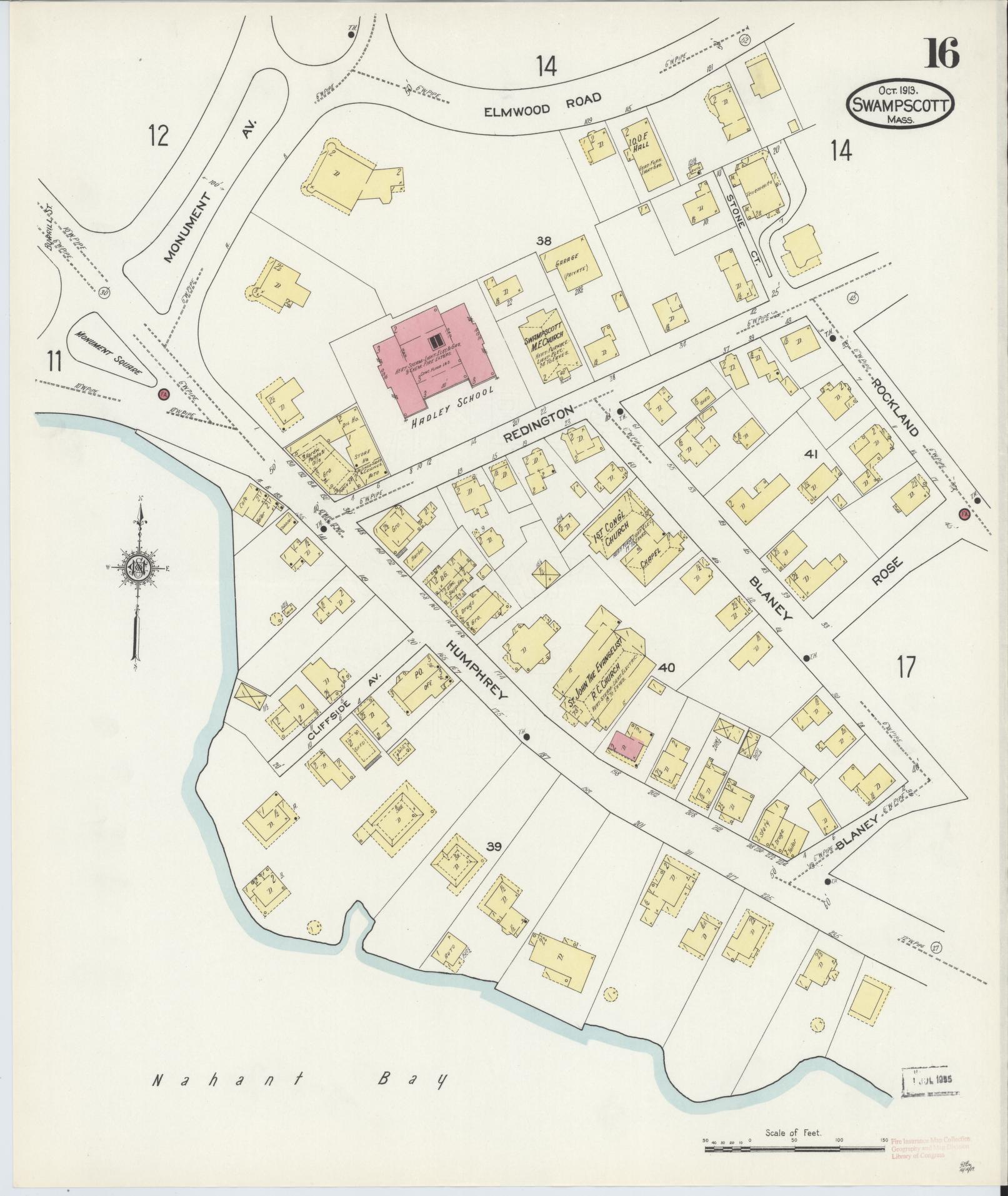 Sanborn Fire Insurance Map from Swampscott, Essex County, Massachusetts (1913), Sheet #0016 - Historic Sanborn Fire Insurance Map Print, vintage old map wall art, antique decor, genealogy gift, Massachusetts Massachusetts map