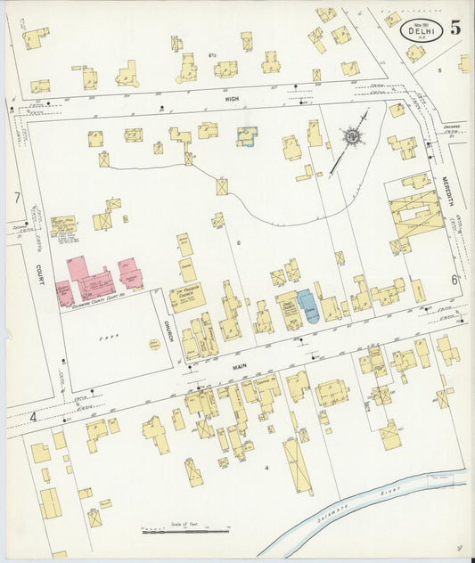 Sanborn Fire Insurance Map from Delhi, Delaware County, New York (1911), Sheet #0005 - Historic Sanborn Fire Insurance Map Print, vintage old map wall art, antique decor, genealogy gift, New York New York map