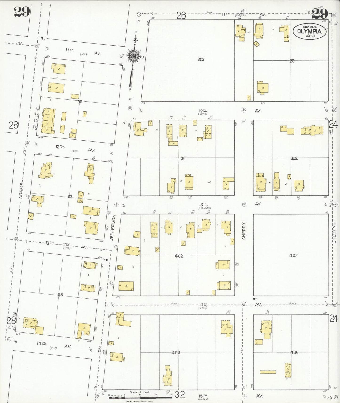 Sanborn Fire Insurance Map from Olympia, Thurston County, Washington (1924), Sheet #0029 - Complete Map Set gallery image, historic Sanborn map, vintage wall art, Washington Washington