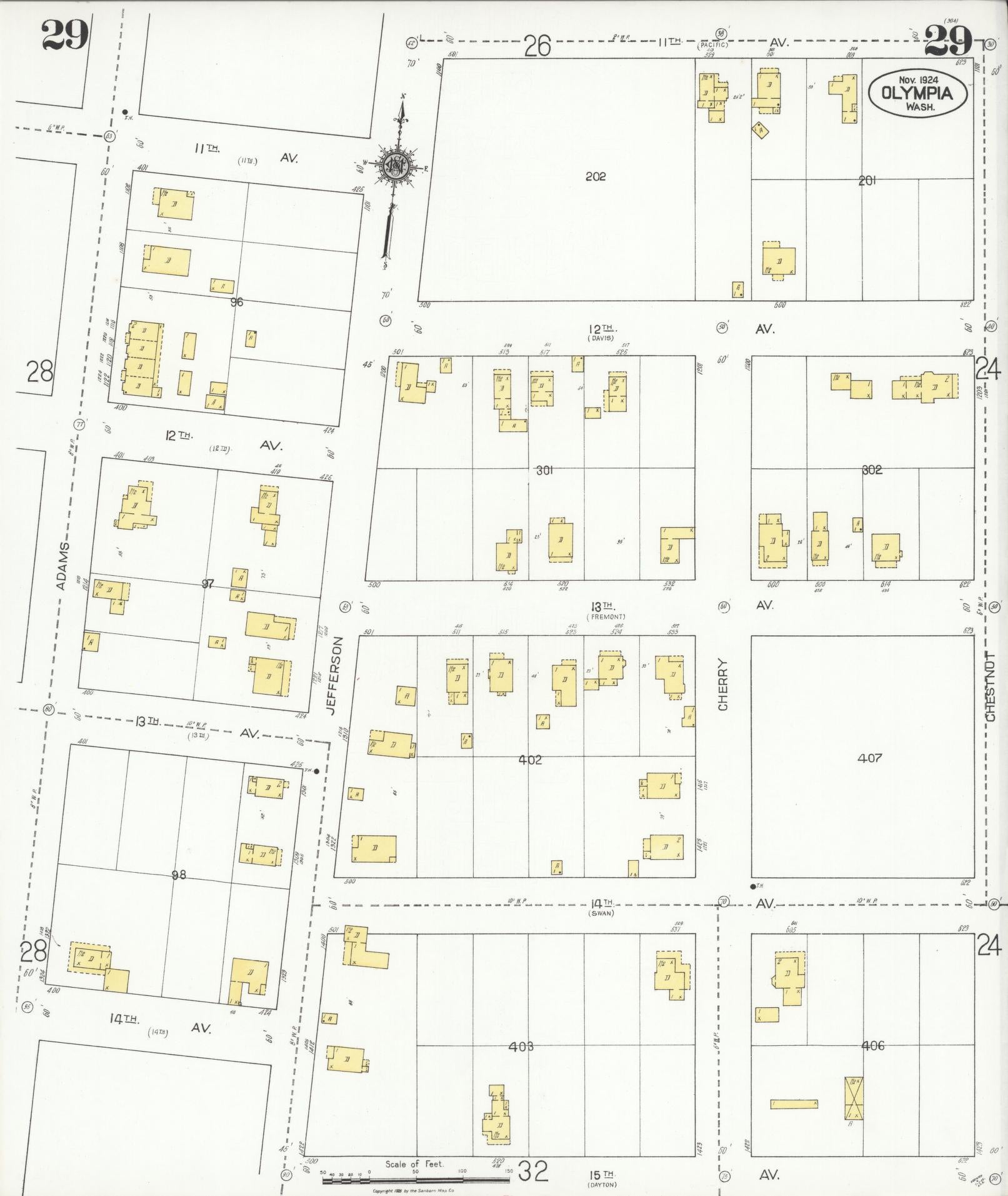 Sanborn Fire Insurance Map from Olympia, Thurston County, Washington (1924), Sheet #0029 - Complete Map Set gallery image, historic Sanborn map, vintage wall art, Washington Washington