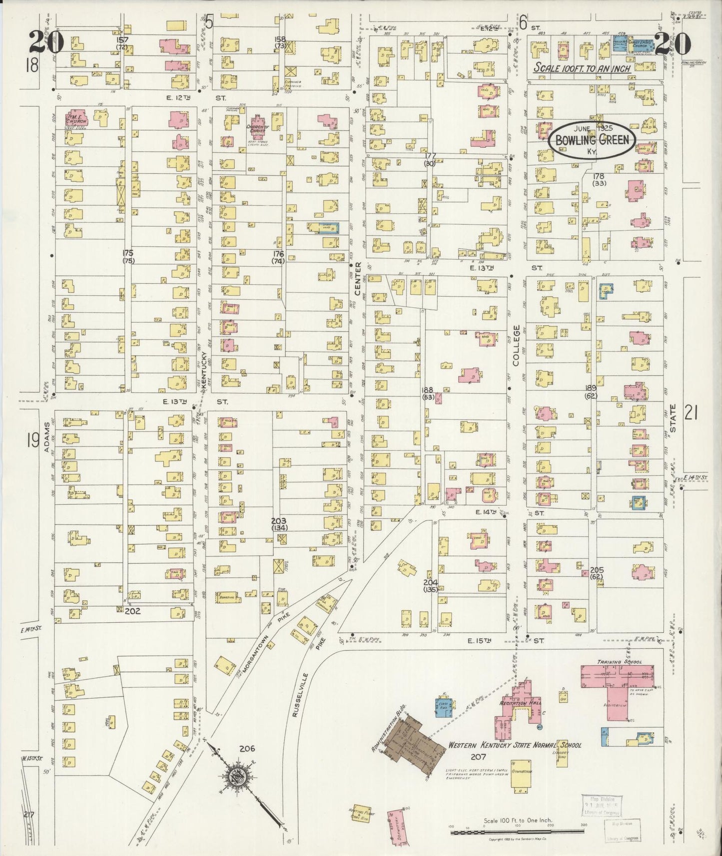 Sanborn Fire Insurance Map from Bowling Green, Warren County, Kentucky (1925), Sheet #0020 - Complete Map Set gallery image, historic Sanborn map, vintage wall art, Kentucky Kentucky