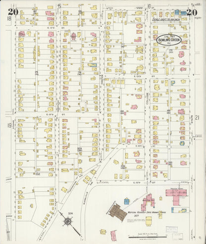 Sanborn Fire Insurance Map from Bowling Green, Warren County, Kentucky (1925), Sheet #0020 - Complete Map Set gallery image, historic Sanborn map, vintage wall art, Kentucky Kentucky