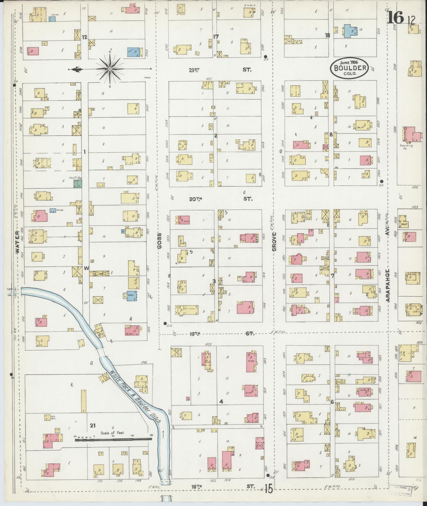 Sanborn Fire Insurance Map from Boulder, Boulder County, Colorado (1906), Sheet #0016 - Complete Map Set gallery image, historic Sanborn map, vintage wall art, Colorado Colorado