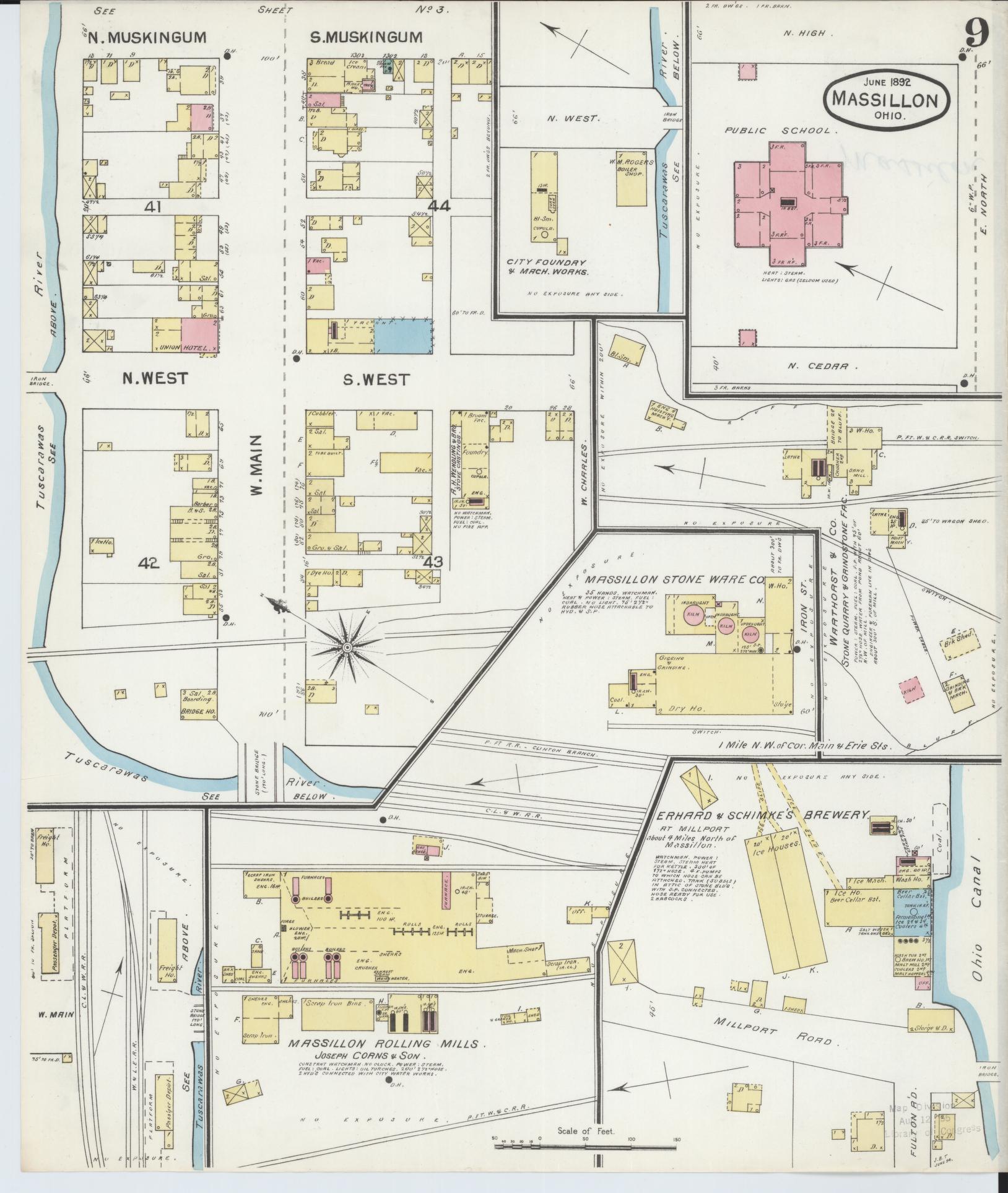 Sanborn Fire Insurance Map from Massillon, Stark County, Ohio (1892), Sheet #0009 - Historic Sanborn Fire Insurance Map Print, vintage old map wall art, antique decor, genealogy gift, Ohio Ohio map