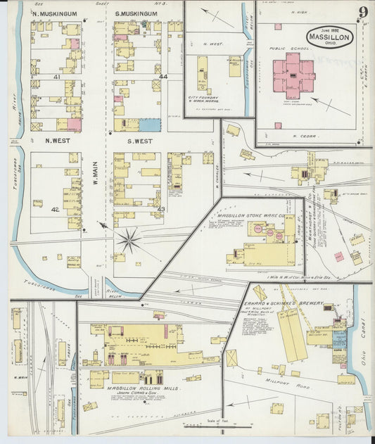 Sanborn Fire Insurance Map from Massillon, Stark County, Ohio (1892), Sheet #0009 - Historic Sanborn Fire Insurance Map Print, vintage old map wall art, antique decor, genealogy gift, Ohio Ohio map