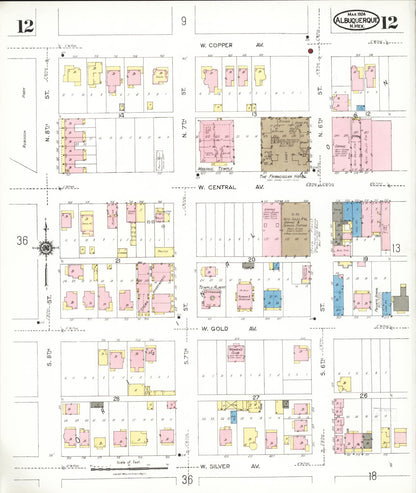 Sanborn Fire Insurance Map from Albuquerque, Bernalillo County, New Mexico (1924), Sheet #0012 - Complete Map Set gallery image, historic Sanborn map, vintage wall art, New Mexico New Mexico