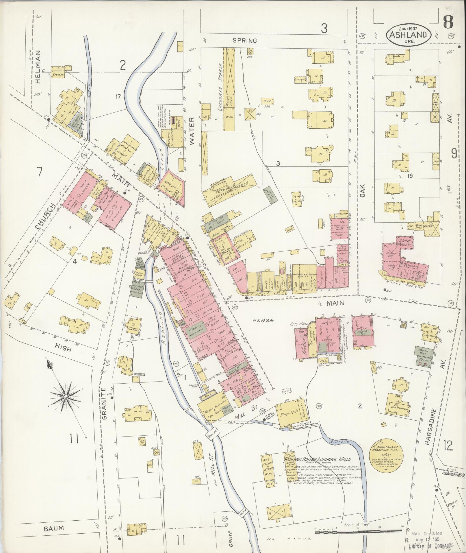 Sanborn Fire Insurance Map from Ashland, Jackson County, Oregon (1907), Sheet #0008 - Complete Map Set gallery image, historic Sanborn map, vintage wall art, Oregon Oregon