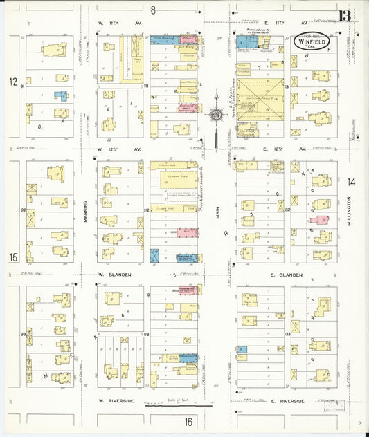 Sanborn Fire Insurance Map from Winfield, Cowley County, Kansas (1912), Sheet #0013 - Historic Sanborn Fire Insurance Map Print, vintage old map wall art, antique decor, genealogy gift, Kansas Kansas map