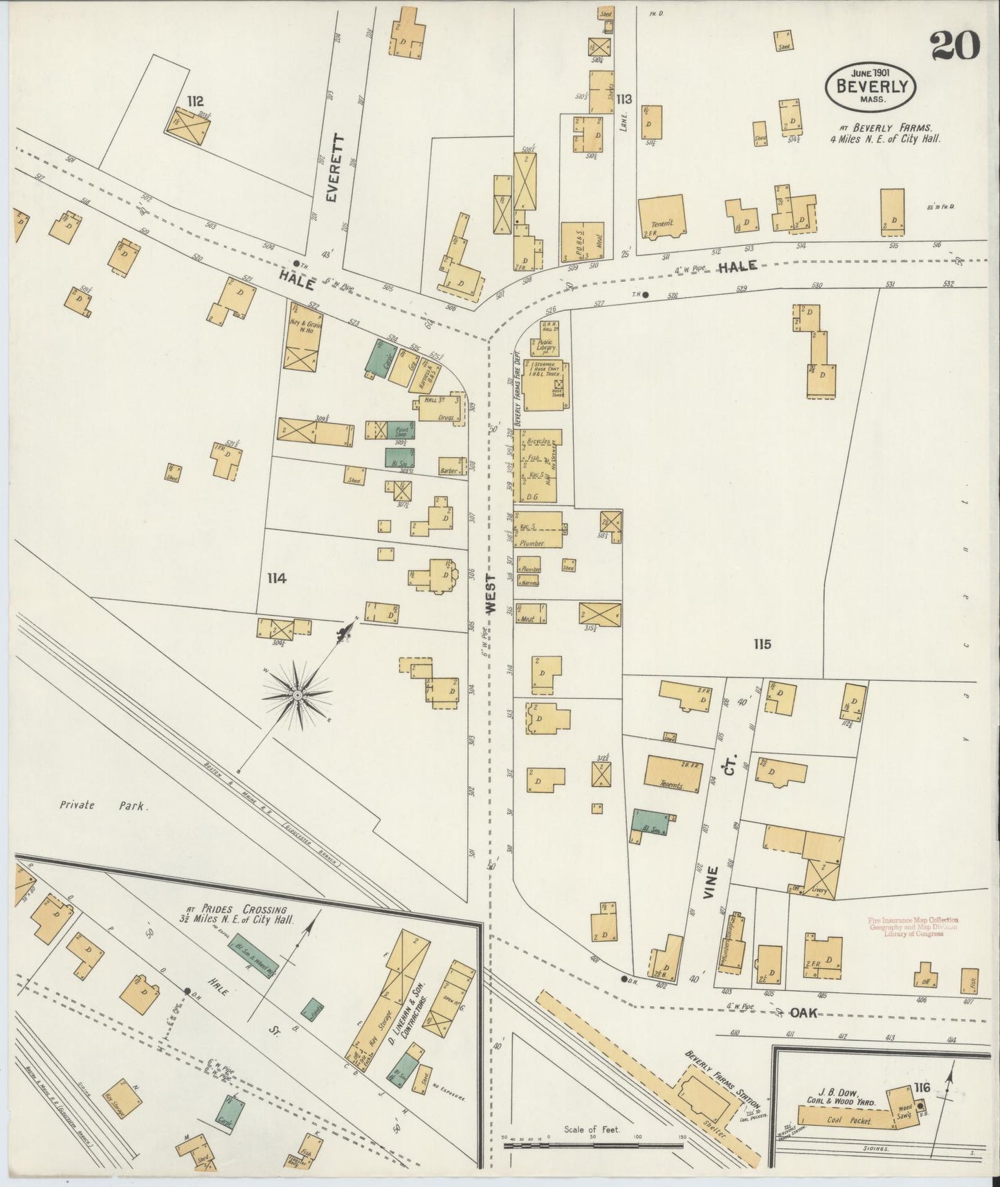Sanborn Fire Insurance Map from Beverly, Essex County, Massachusetts (1901), Sheet #0020 - Historic Sanborn Fire Insurance Map Print, vintage old map wall art, antique decor, genealogy gift, Massachusetts Massachusetts map