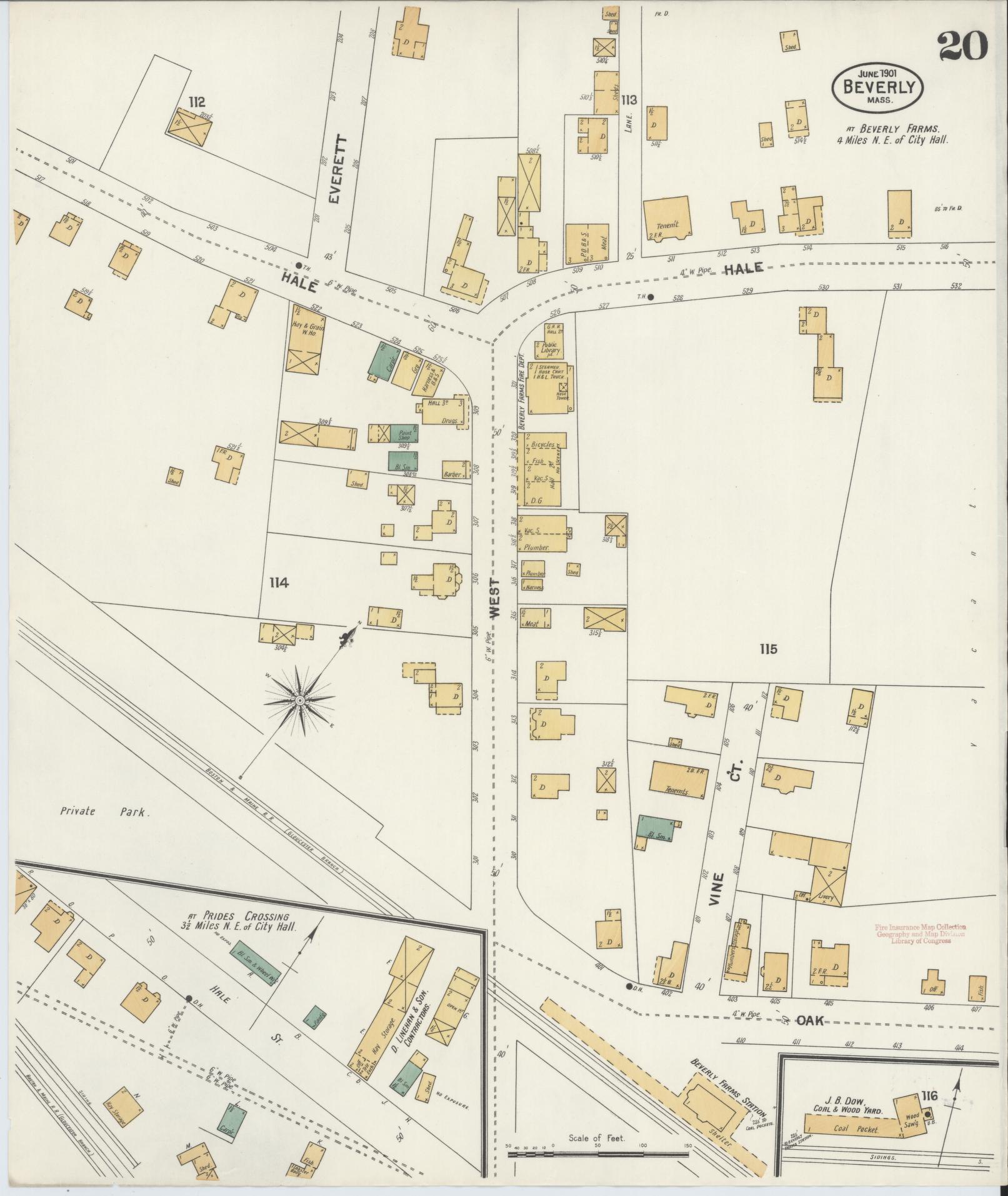 Sanborn Fire Insurance Map from Beverly, Essex County, Massachusetts (1901), Sheet #0020 - Historic Sanborn Fire Insurance Map Print, vintage old map wall art, antique decor, genealogy gift, Massachusetts Massachusetts map
